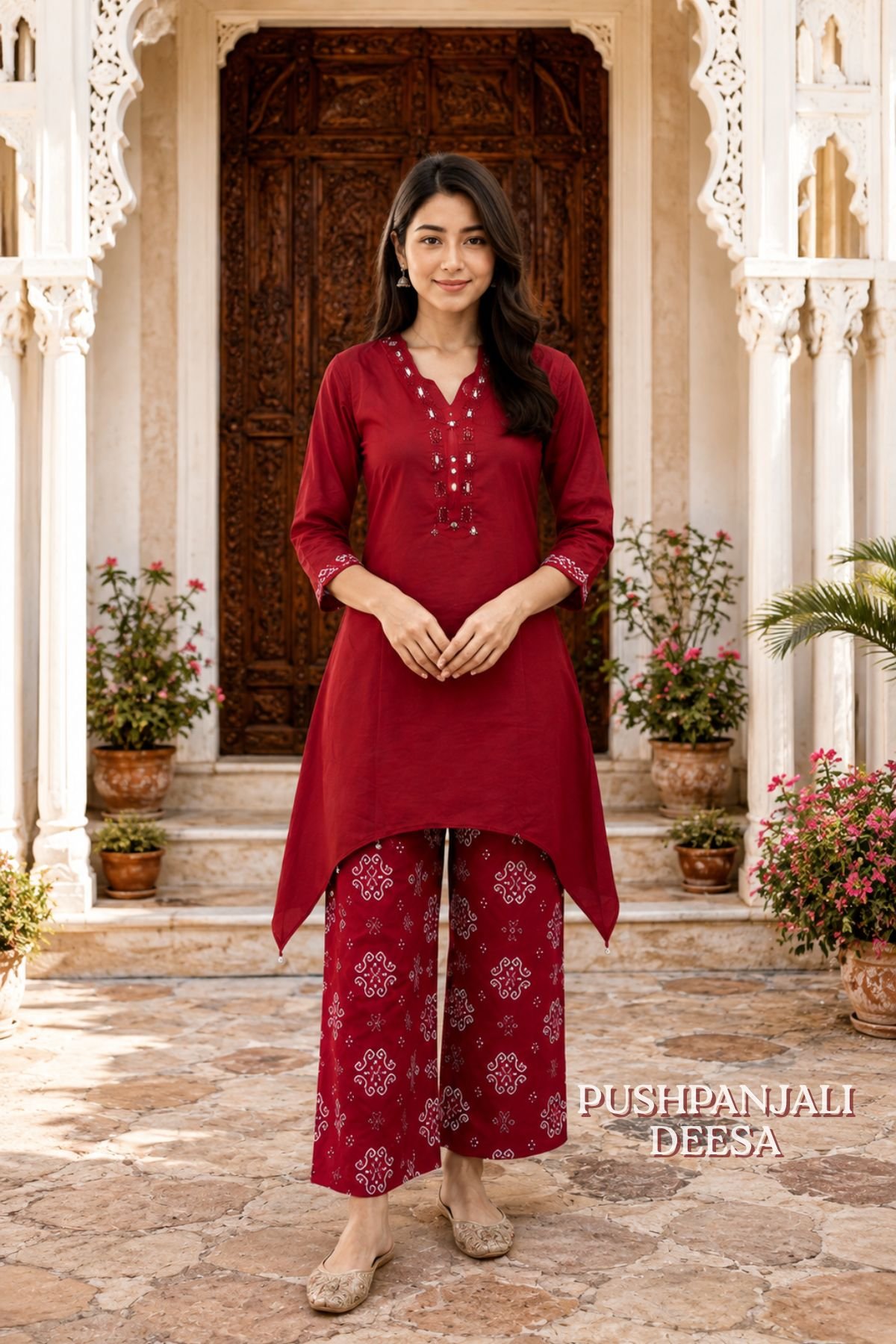 Red Gaggy Silk Embroidered Co-Ord Set