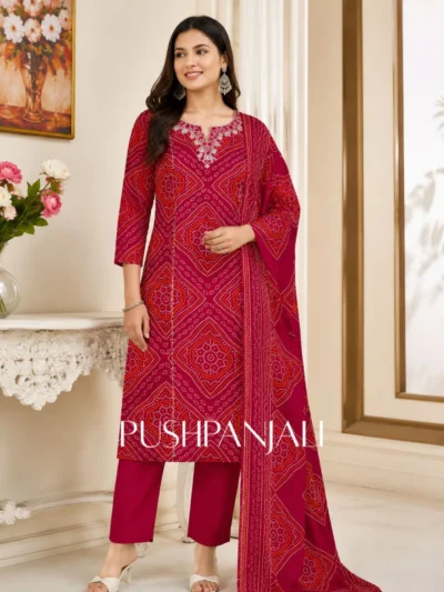 Rani Pink Bandhani Printed 3-Piece Set