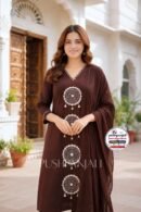 Coffee Brown Embroidered Kurta Set with Dupatta | Premium Ethnic Wear