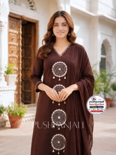 Coffee Brown Embroidered Kurta Set with Dupatta | Premium Ethnic Wear