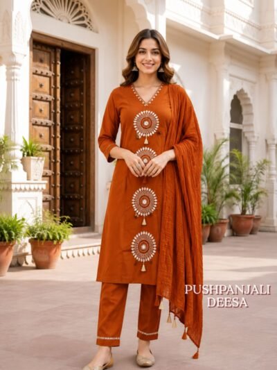 Orange Embroidered Kurta Set with Dupatta | Premium Ethnic Wear