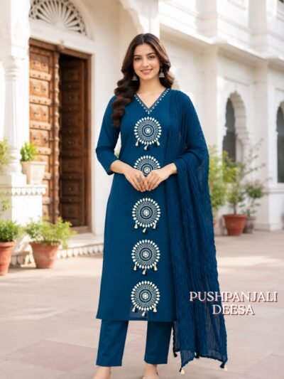 Navy Blue Embroidered Kurta Set with Dupatta | Premium Ethnic Wear