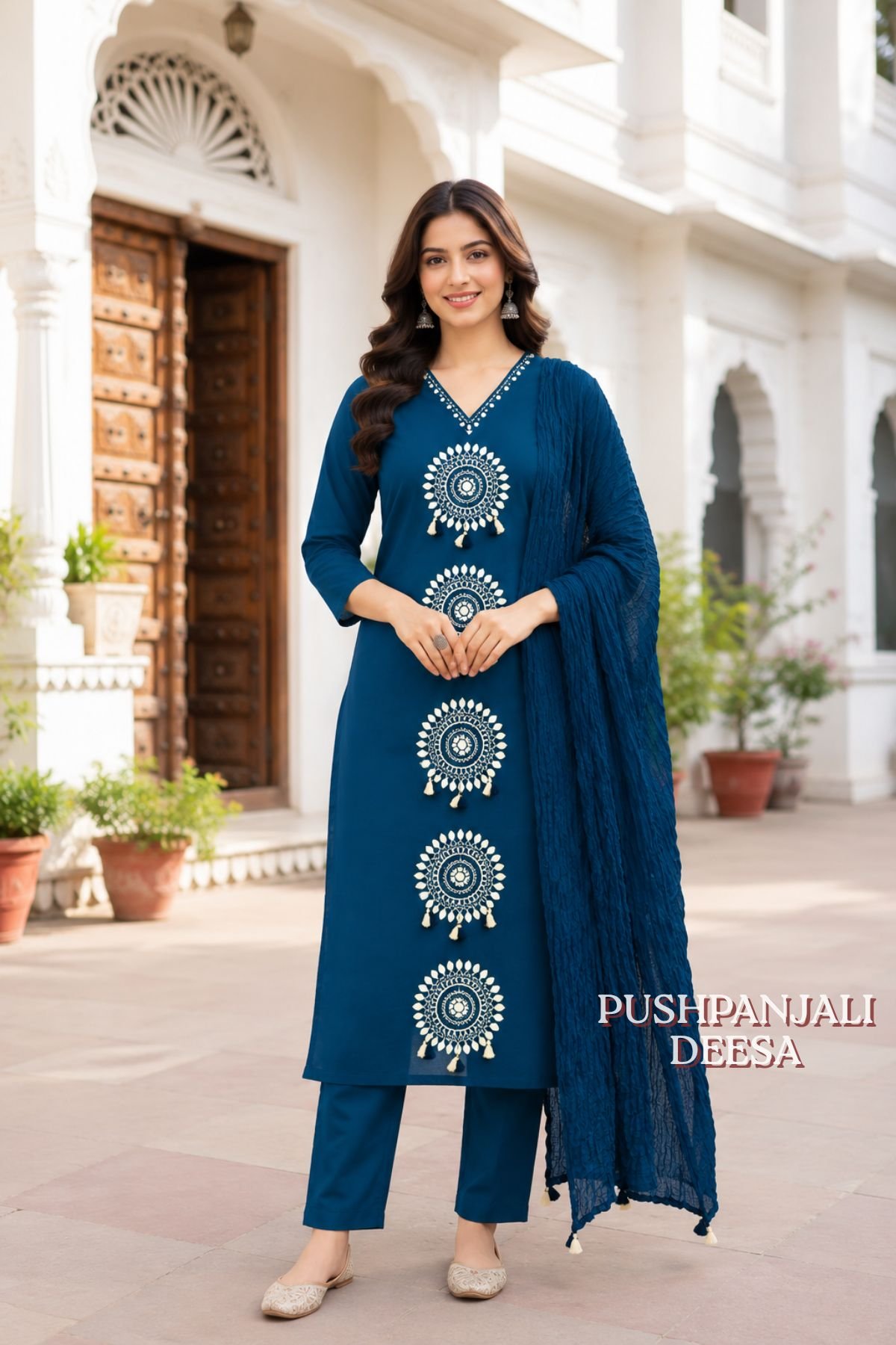 Navy Blue Embroidered Kurta Set with Dupatta | Premium Ethnic Wear