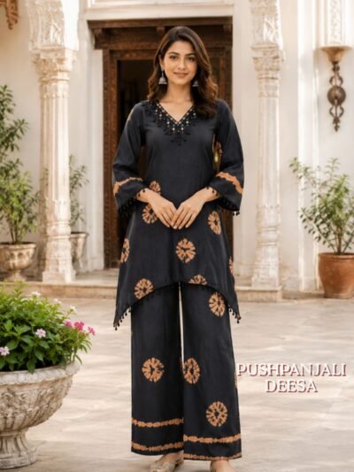 Black Bandhani Print Co-Ord Set | Premium Ethnic Fusion Wear