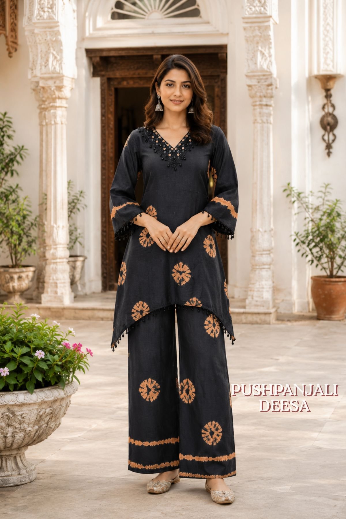 Black Bandhani Print Co-Ord Set | Premium Ethnic Fusion Wear