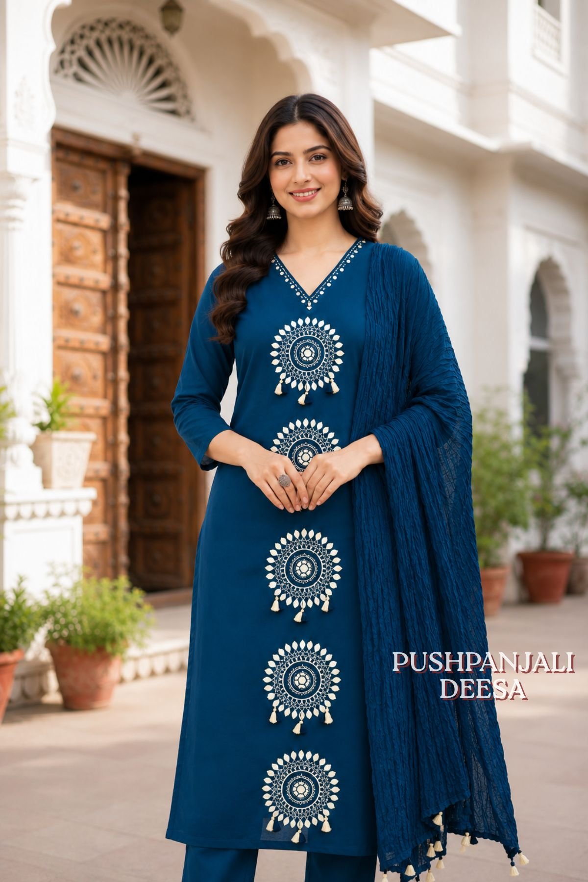 Navy Blue Embroidered Kurta Set with Dupatta | Premium Ethnic Wear - Image 2