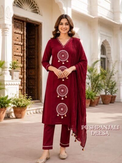 Red Embroidered Kurta Set with Dupatta | Premium Ethnic Wear