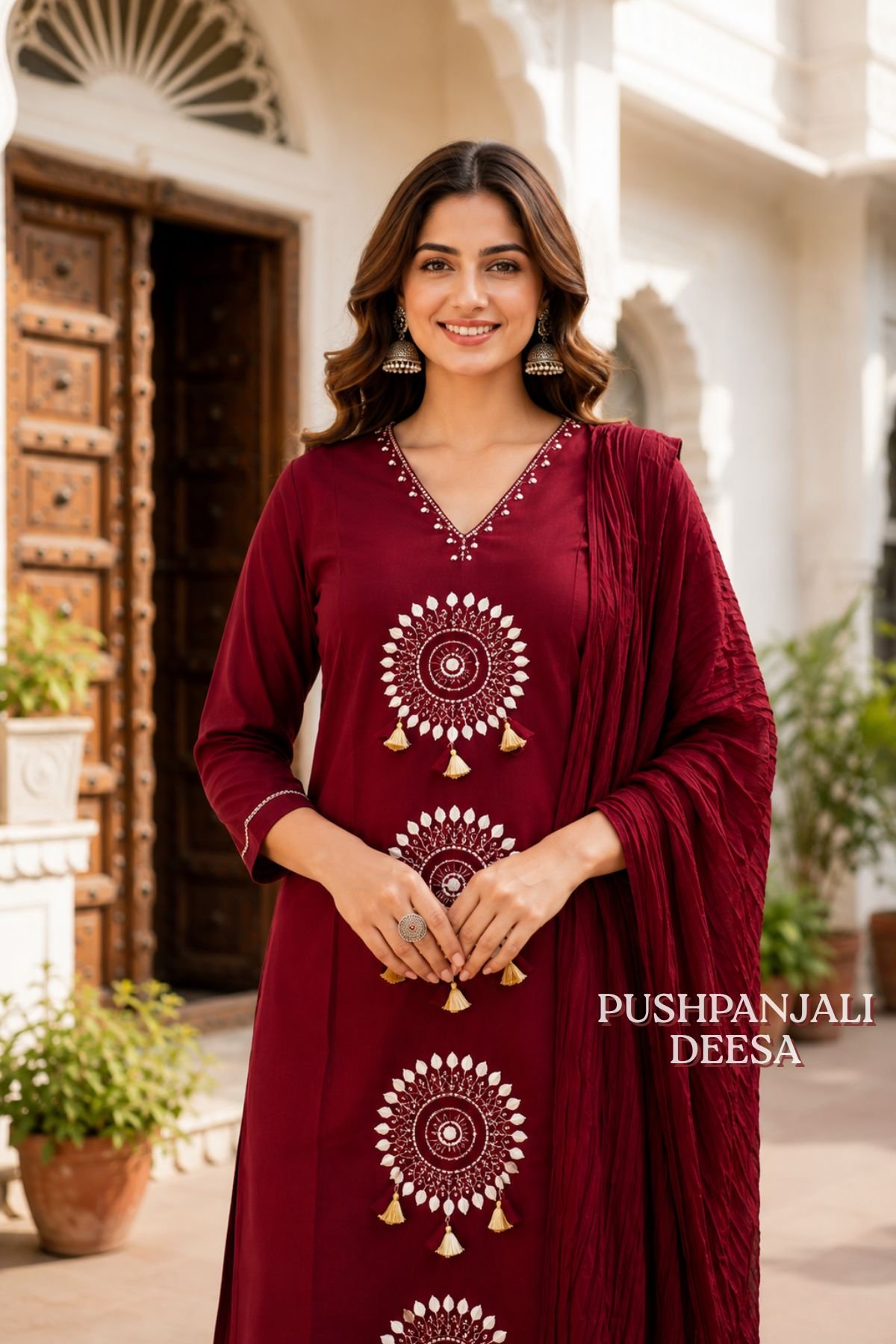 Red Embroidered Kurta Set with Dupatta | Premium Ethnic Wear - Image 2