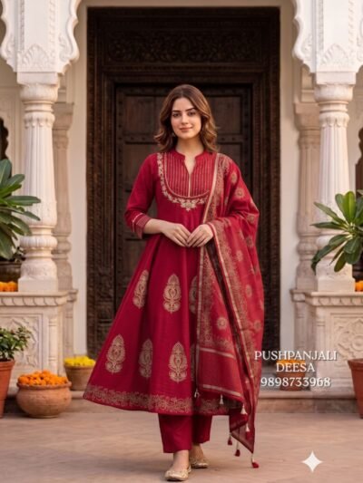 Maroon Embroidered Anarkali Suit Set