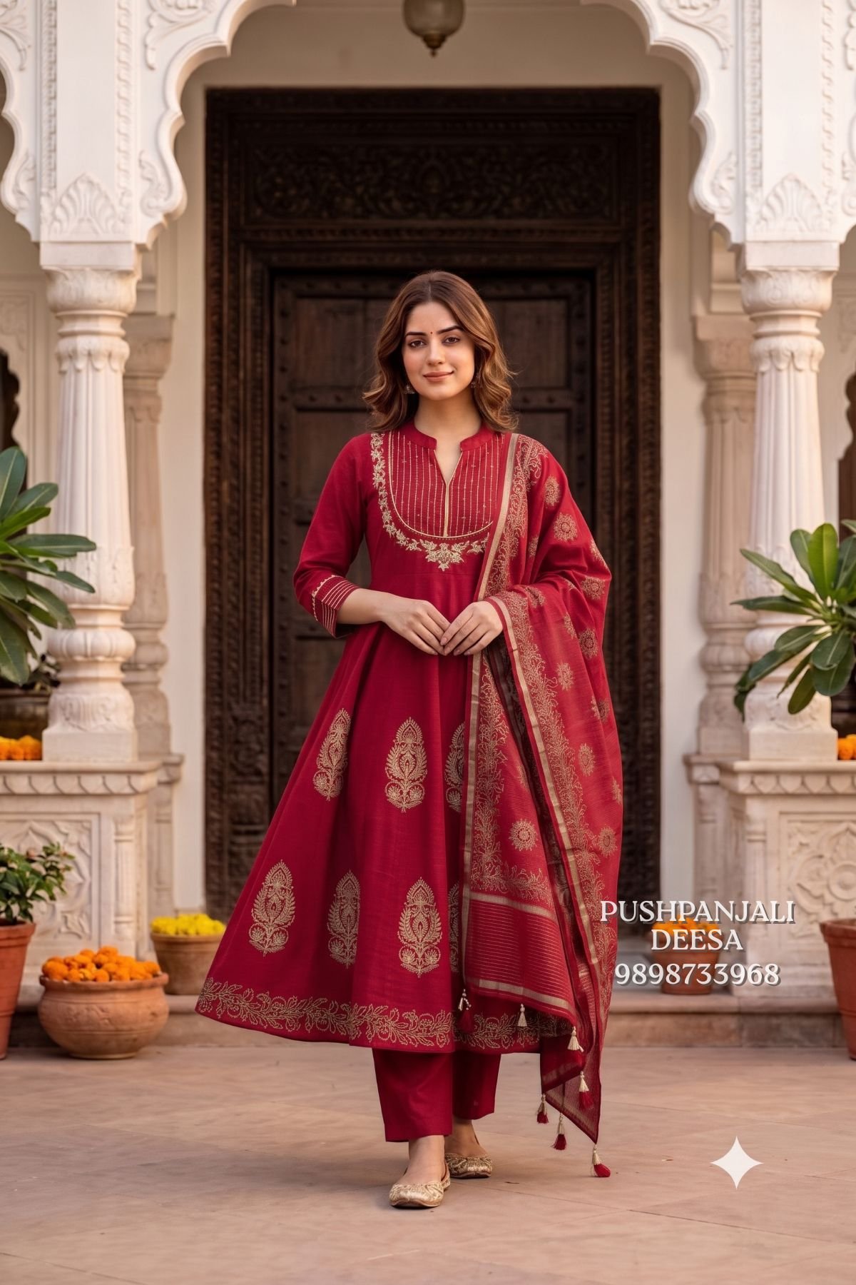 Maroon Embroidered Anarkali Suit Set