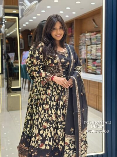 Black Floral Printed Anarkali Suit Set
