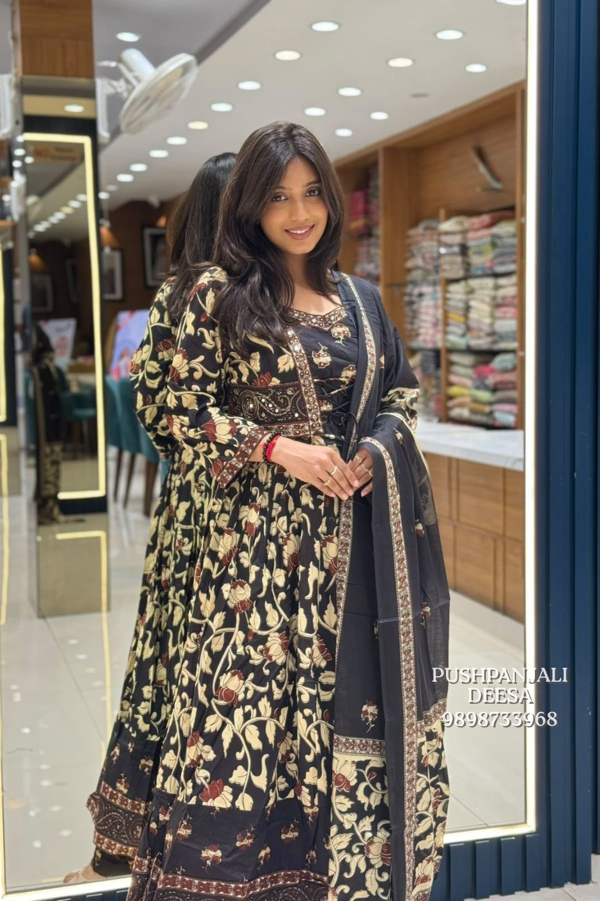 Black Floral Printed Anarkali Suit Set