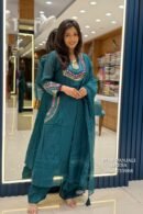 Teal Blue Embroidered Mul Chanderi Kurta Pant Set with Dupatta