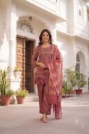 Dusty Rose Gaggy Silk with Mashru Suit Set