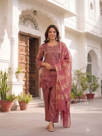 Rose Gaggy Silk with Mashru Suit Set