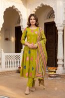 Olive Green Multicolor Printed Kurta Pant Set with Dupatta