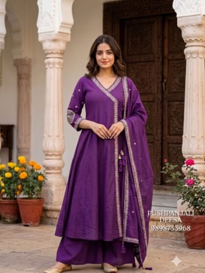 Purple Mul Chanderi Embroidered Suit Set