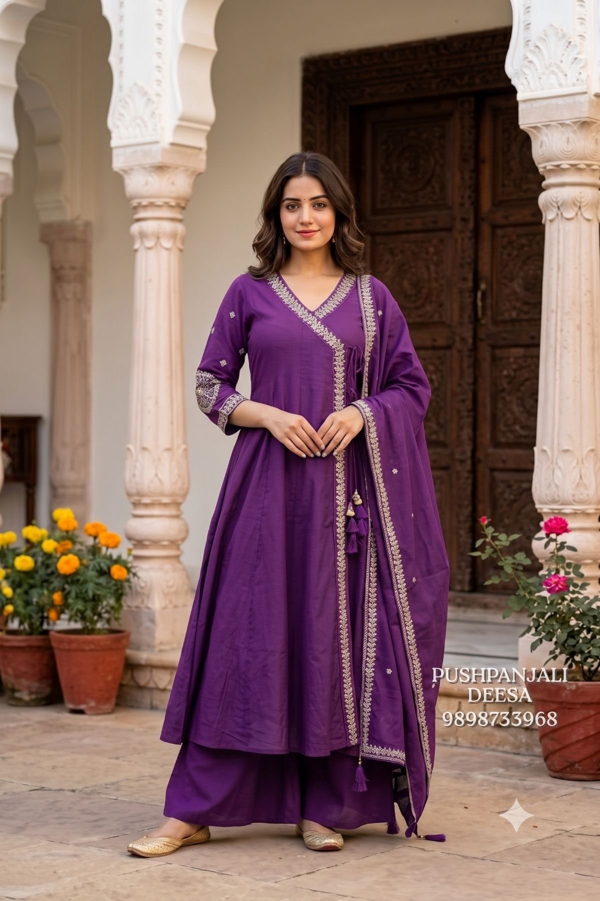 Purple Mul Chanderi Embroidered Suit Set
