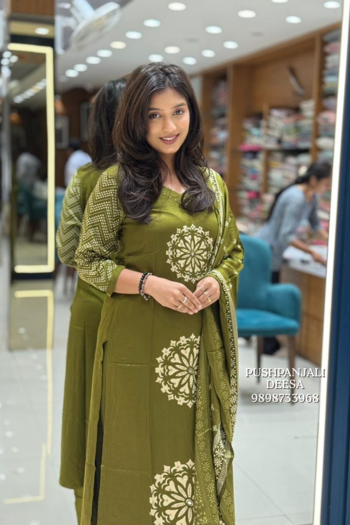Olive Green Gajji Silk Kurta Pant Dupatta Set - Image 2