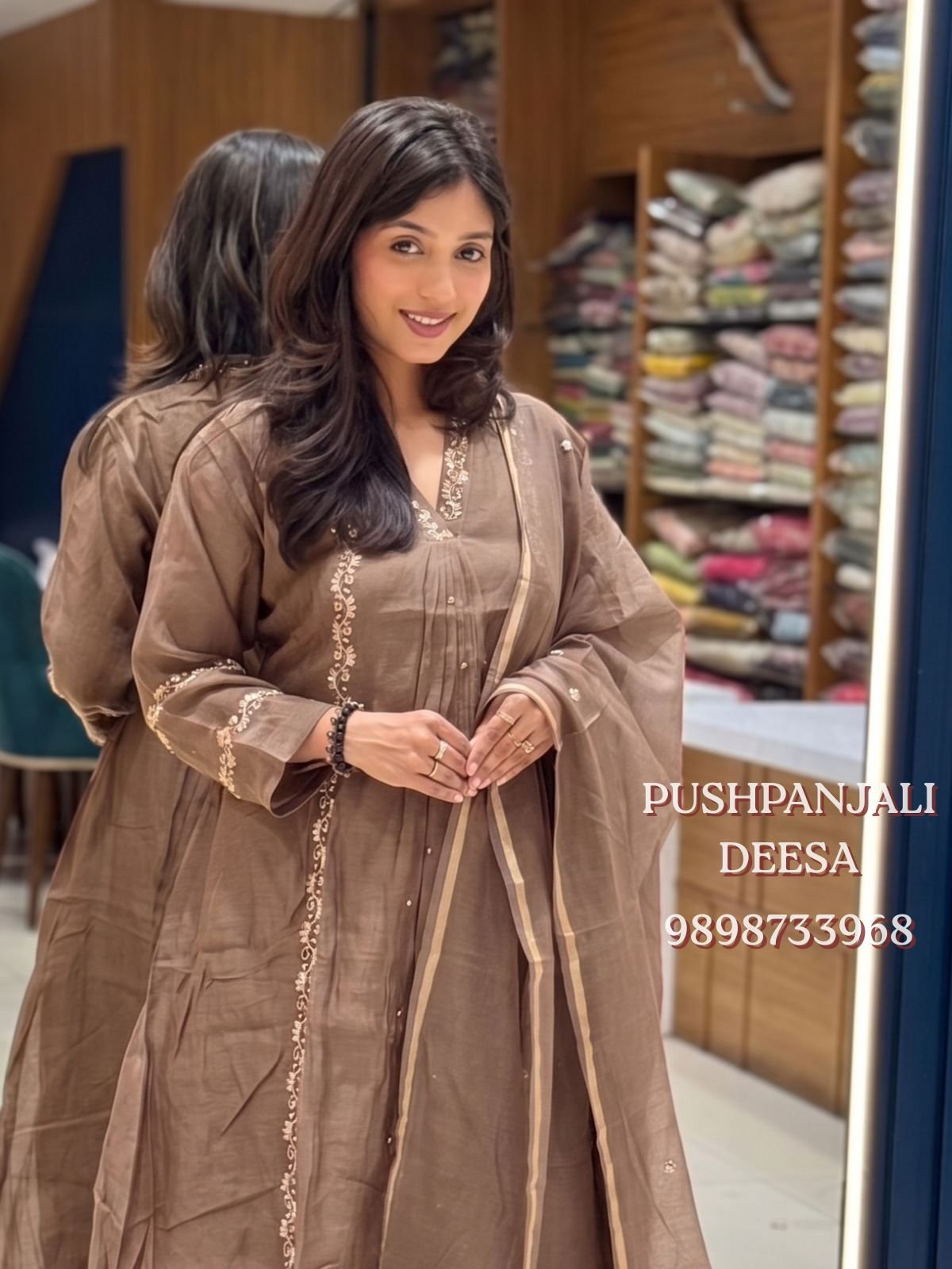 Brown Embroidered Kurta Pant Dupatta Set - Image 2