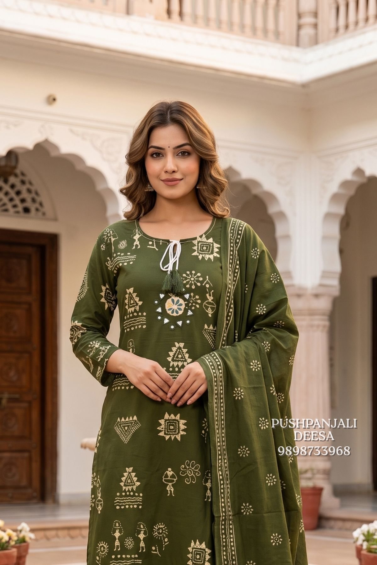 Olive Green Pure Cotton Suit Set - Image 2
