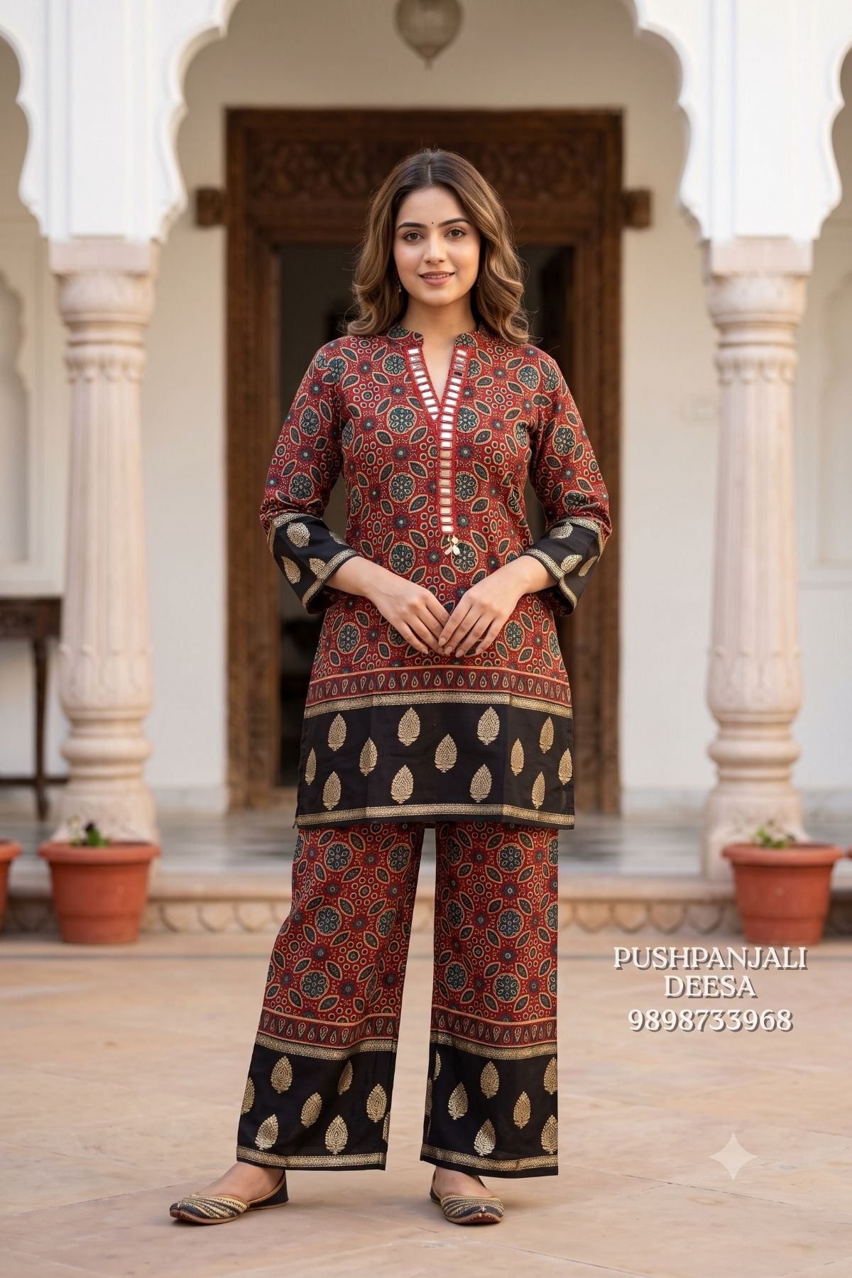 Rust Red & Navy Blue Printed Co-Ord Set