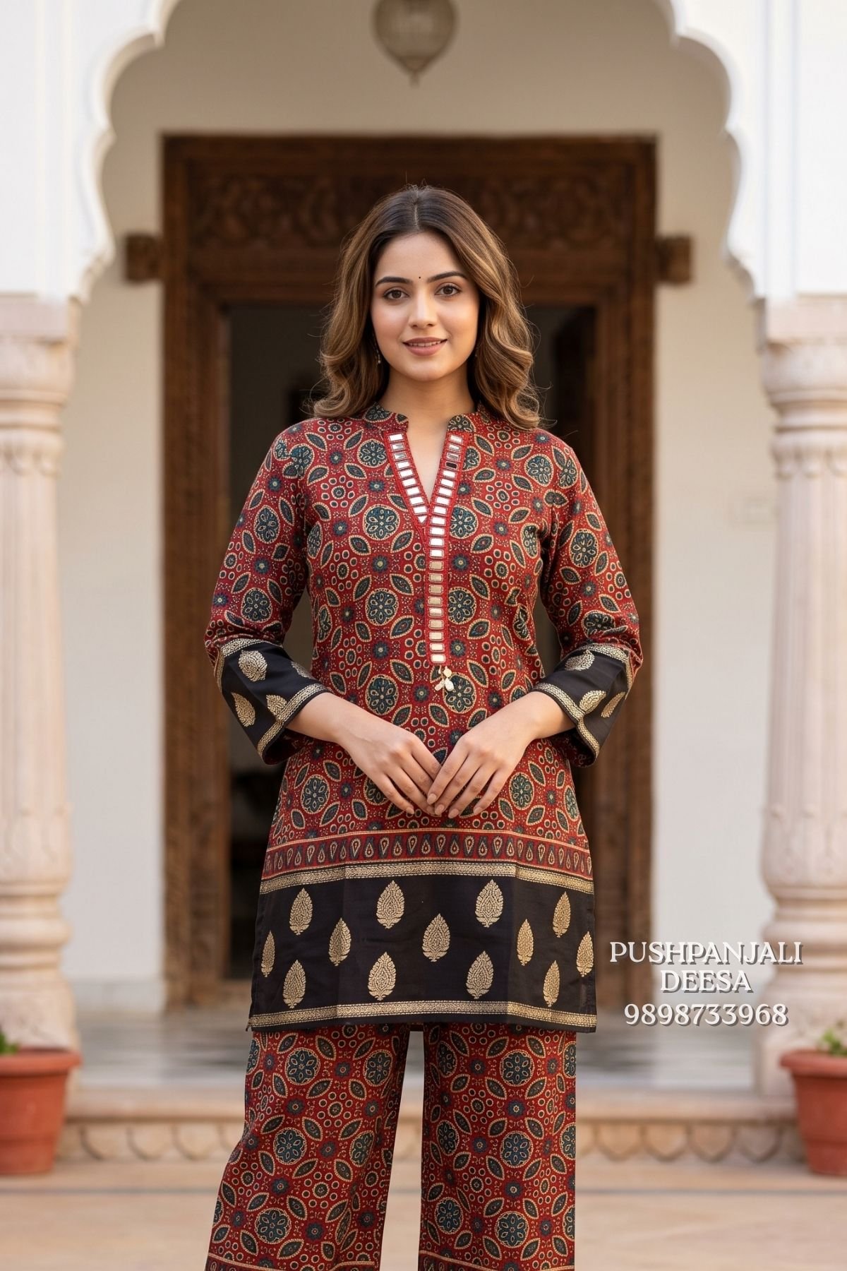 Rust Red & Navy Blue Printed Co-Ord Set - Image 2