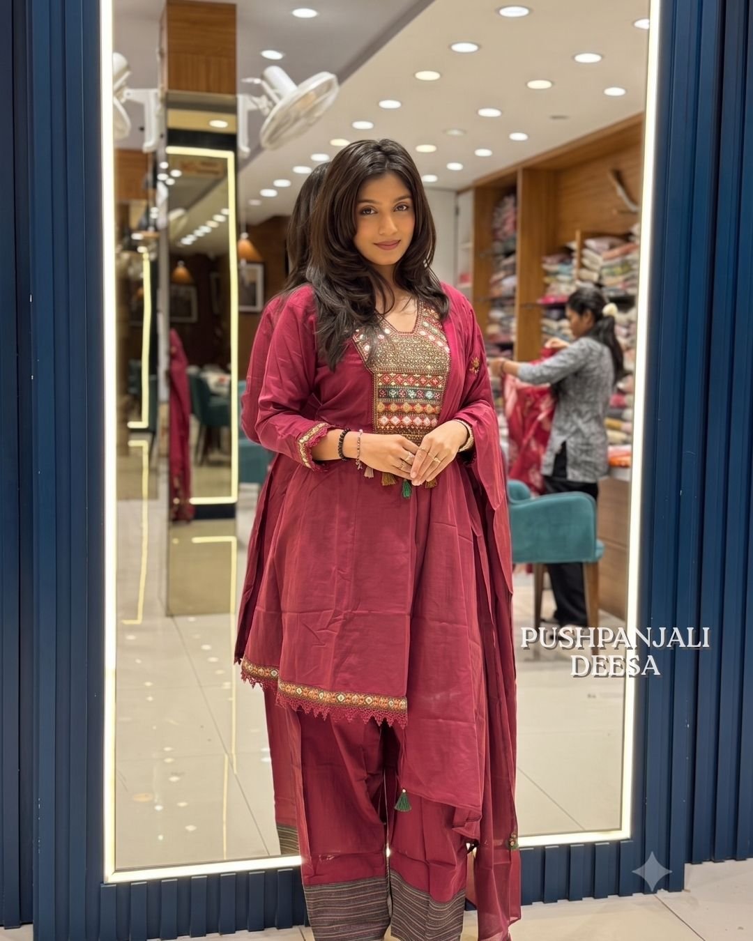 Wine Kurta Pant Dupatta Set