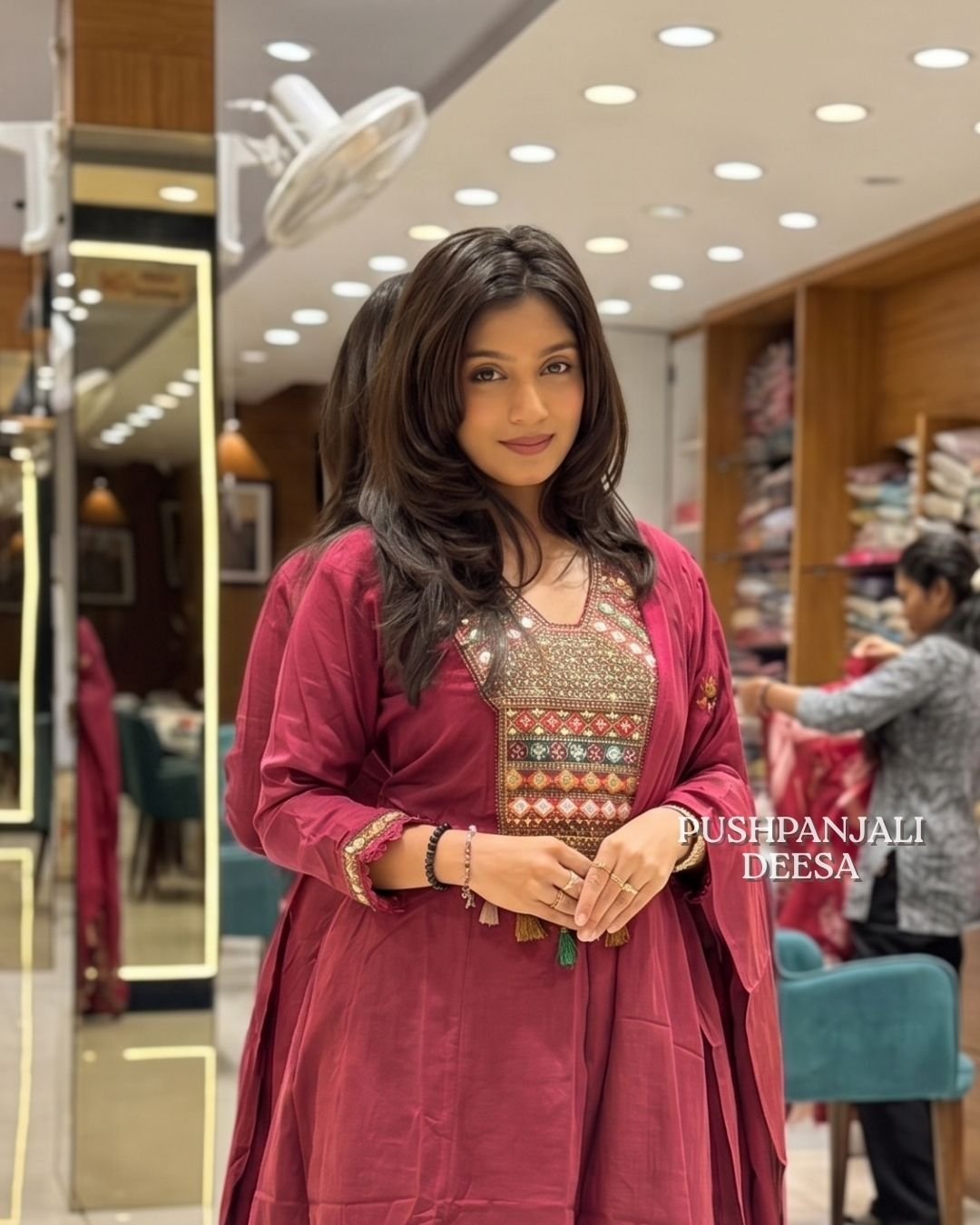 Wine Kurta Pant Dupatta Set - Image 2