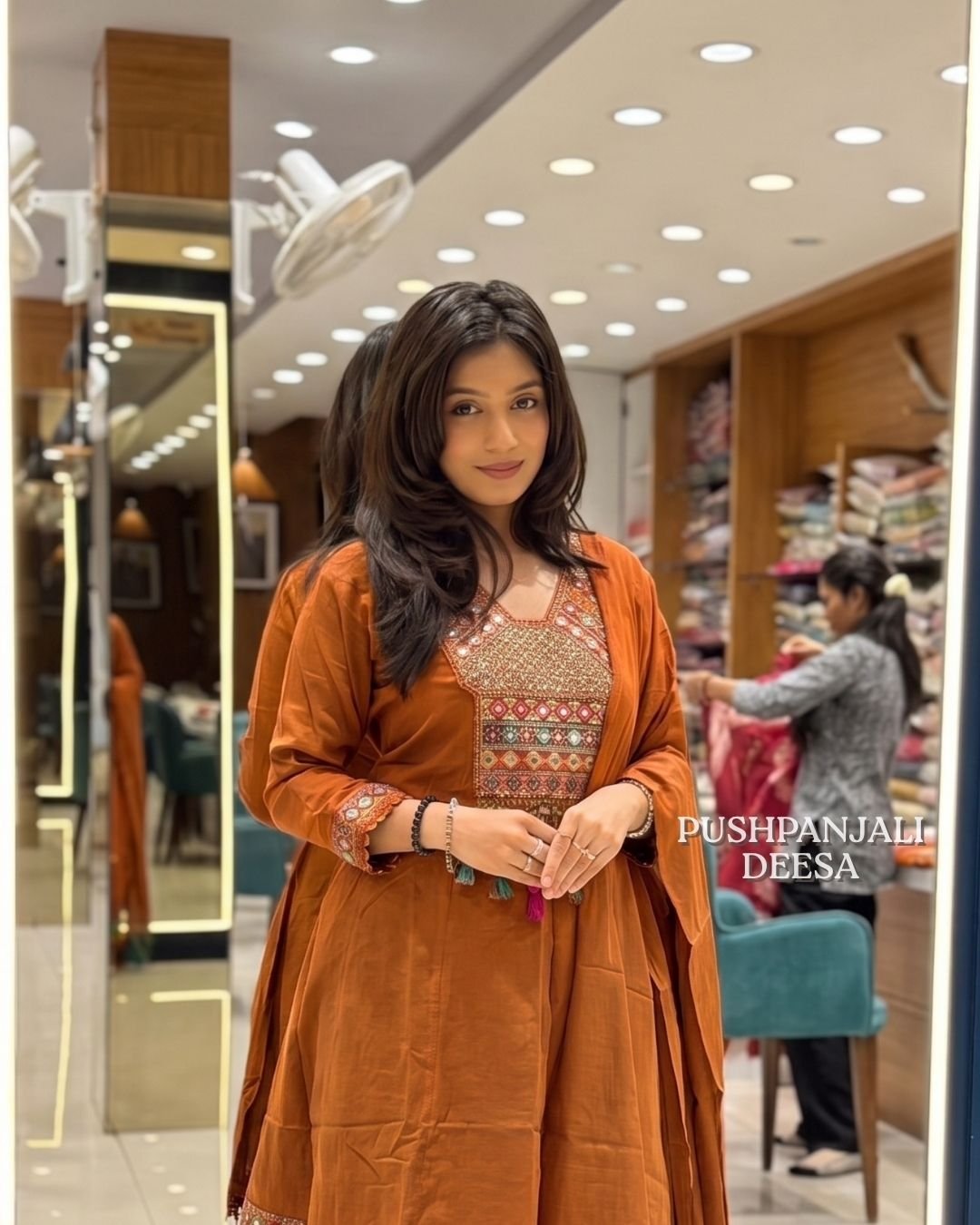 Rust Orange Kurta Pant Dupatta Set - Image 2
