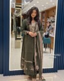 Olive Green Embroidered Kurta Pant Dupatta Set