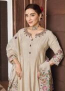 Cream Floral Embroidered Straight Kurta Pant Set