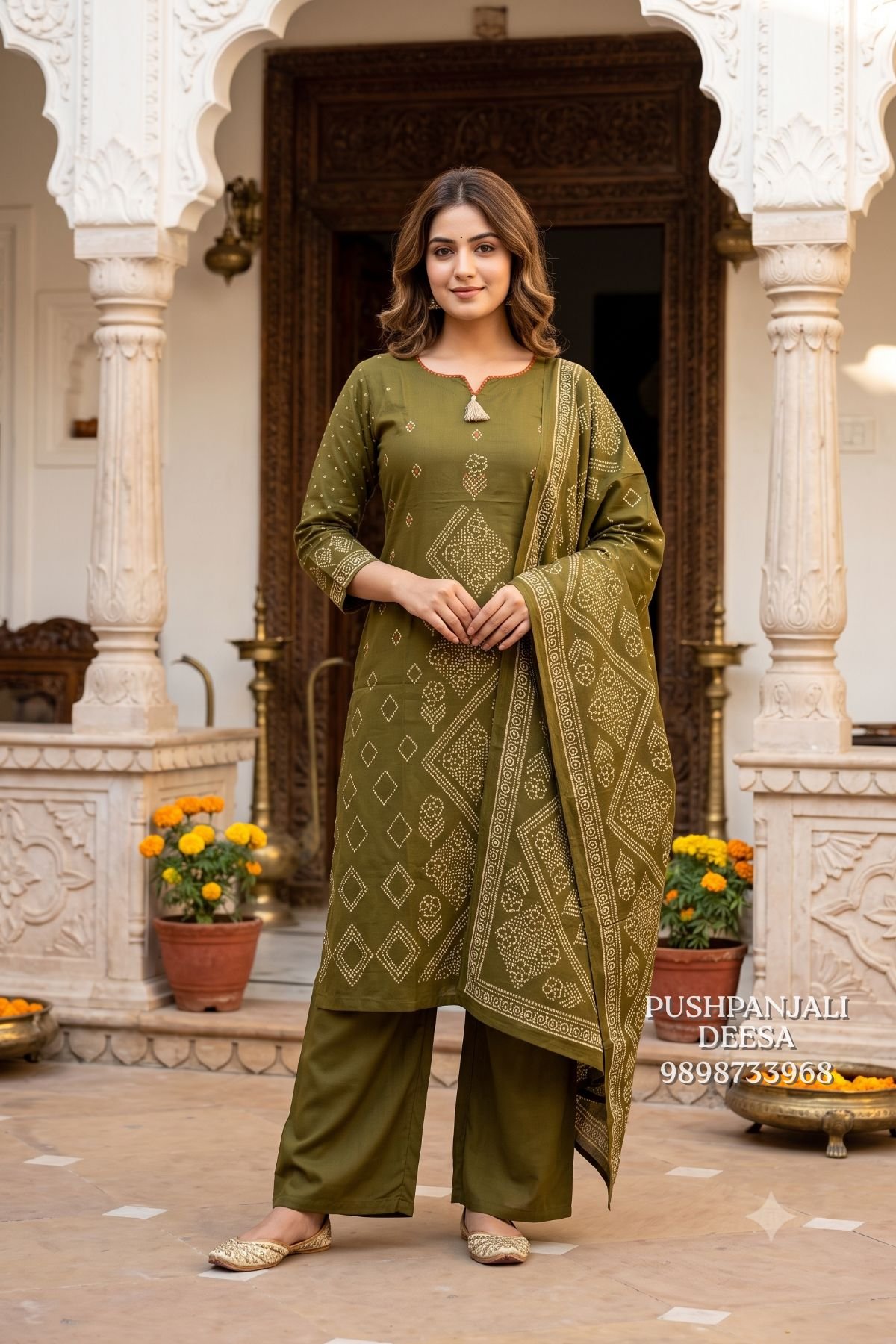 Brown Printed Mashru Gaggy Co-Ord Set
