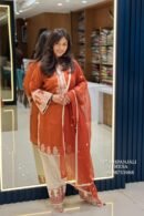 Rust Orange Embroidered Kurta Pant Set with Dupatta