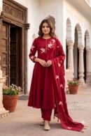 Red Pure Cotton A-Line Kurta Set