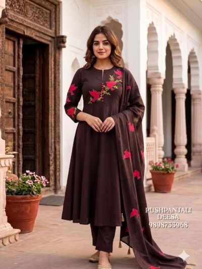 Brown Pure Cotton A-Line Kurta Set
