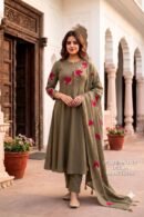 Olive Green Cotton A-Line Kurta Set