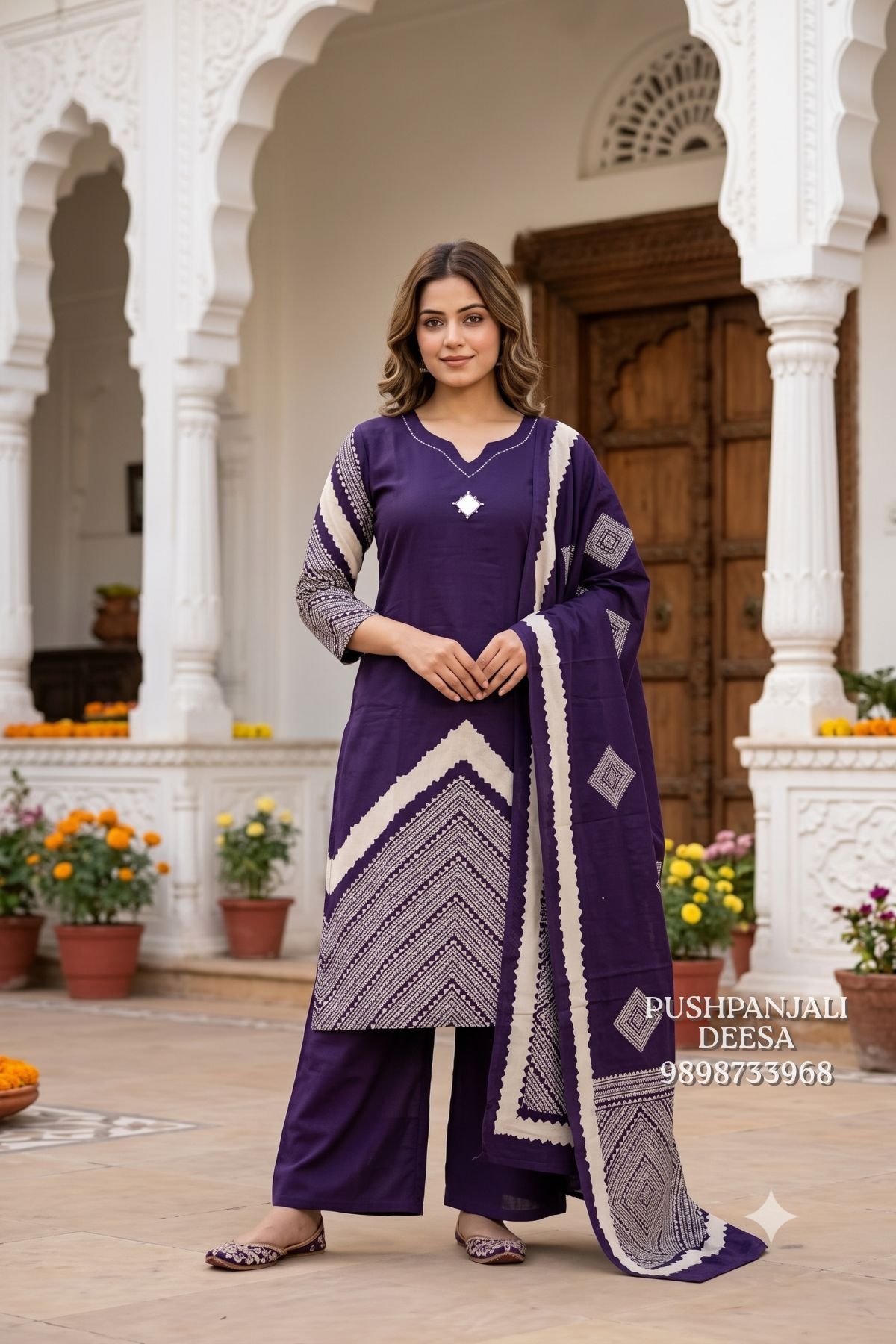Royal Purple Gaggy Silk Printed Suit Set