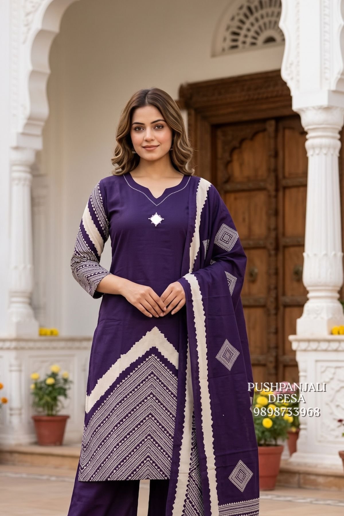 Royal Purple Gaggy Silk Printed Suit Set - Image 2