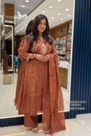 Rust Brown Embroidered Kurta Pant Set with Dupatta