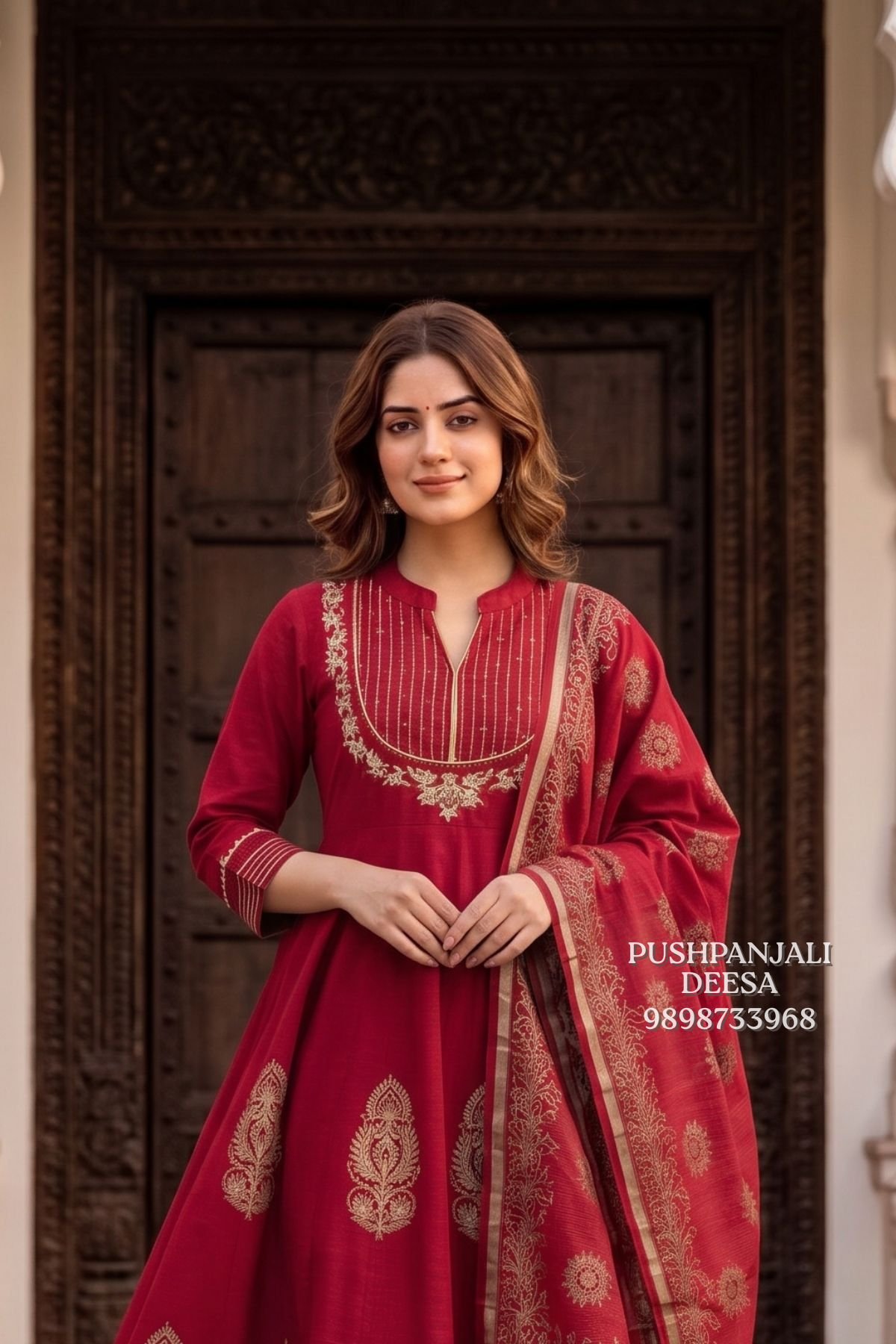 Maroon Embroidered Anarkali Suit Set - Image 2