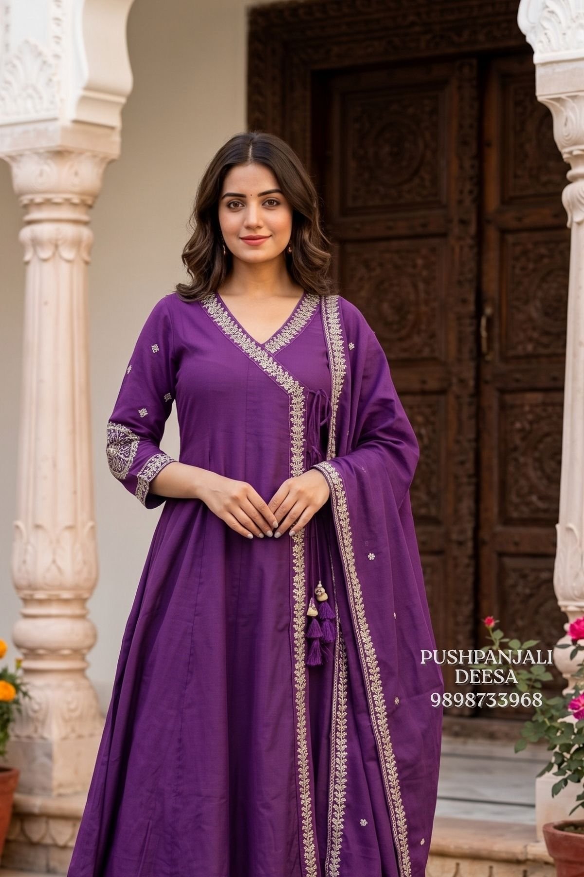 Purple Mul Chanderi Embroidered Suit Set - Image 2