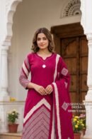 Magenta Pink Gaggy Silk Printed Suit Set