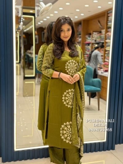 Olive Green Gajji Silk Kurta Pant Dupatta Set