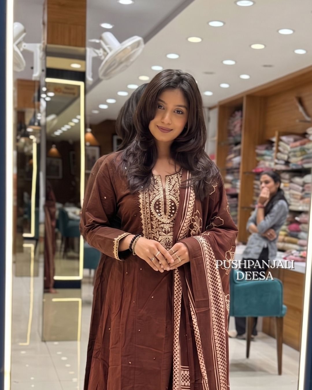 Brown Embroidered Kurta Pant Dupatta Set - Image 2