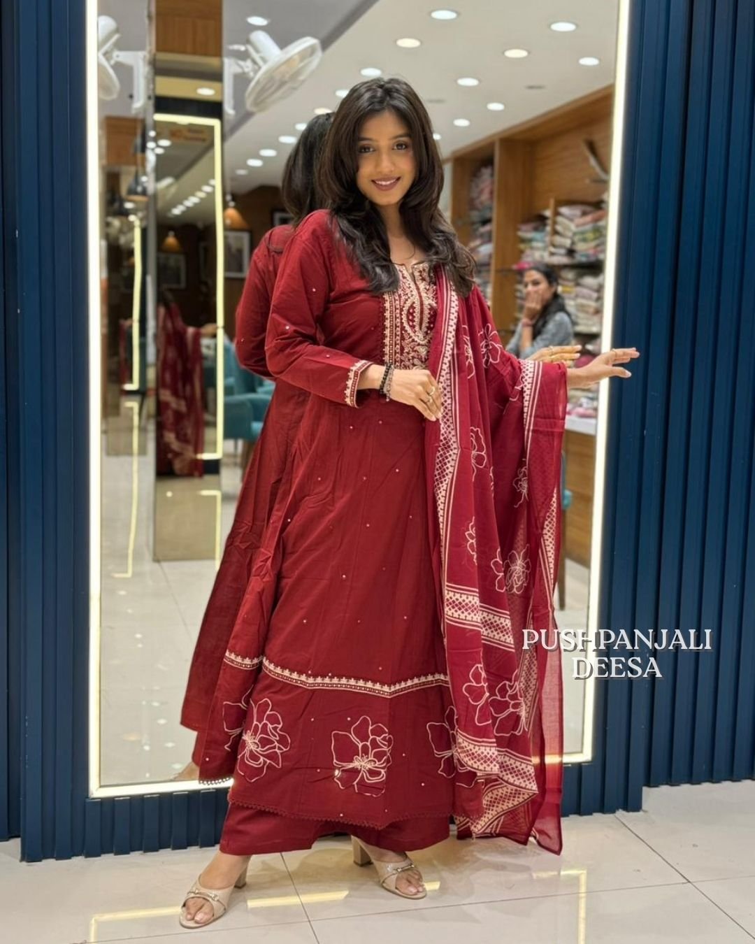 Maroon Embroidered Kurta Pant Dupatta Set