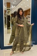 Olive Green Printed Cotton Salwar Suit Set