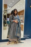 Blue Printed Anarkali Suit Set