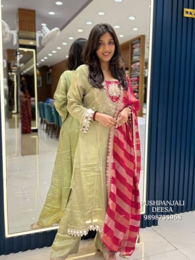 Pista Green Embroidered Straight Kurta Pant Set with Pink Dupatta