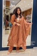 Rust Embroidered Mul Chanderi Kurta Pant Set with Striped Dupatta